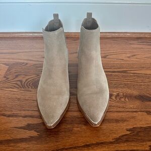 Marc Fisher Taupe Suede Pointed-Toe Chelsea Booties